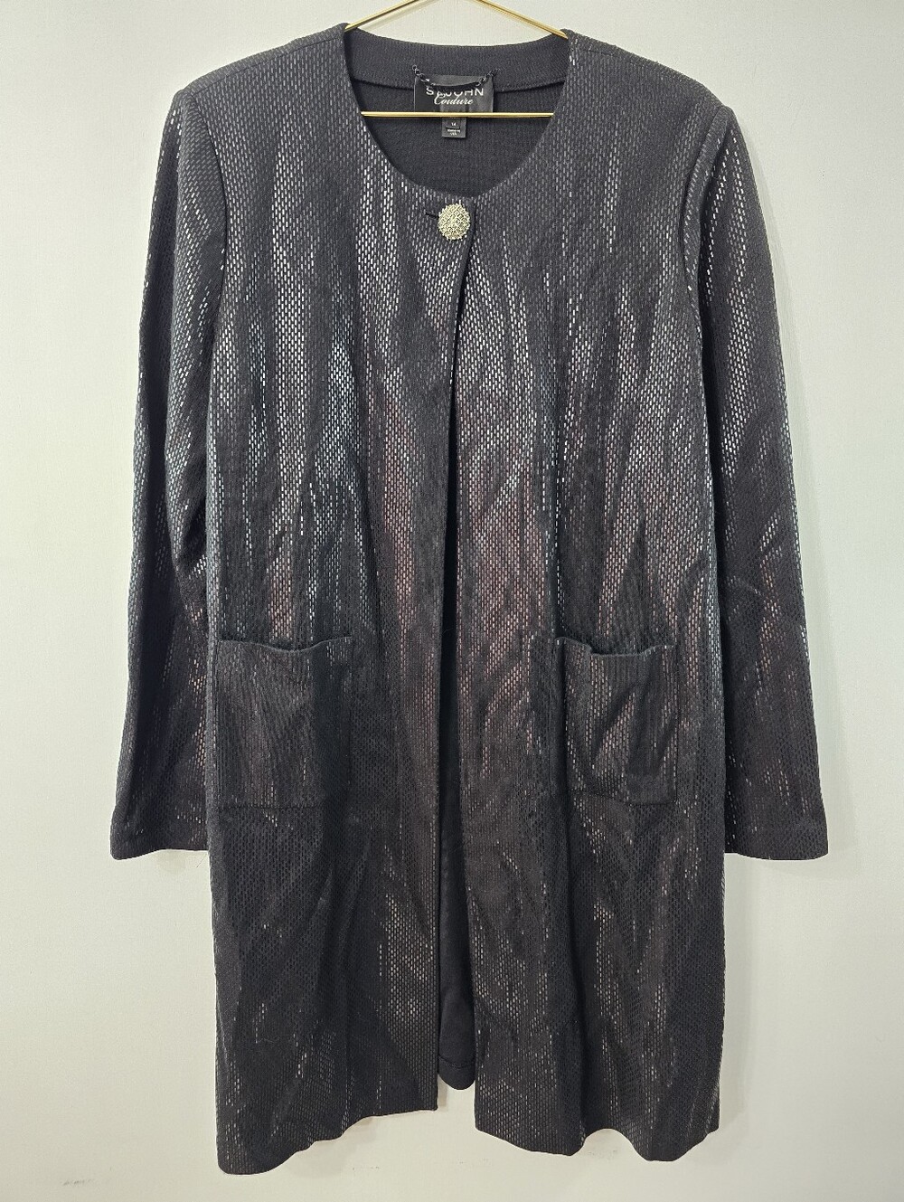 St John Couture Paillette Sheen Shimmer Glimmer Long Duster Cocktail Jacket 14